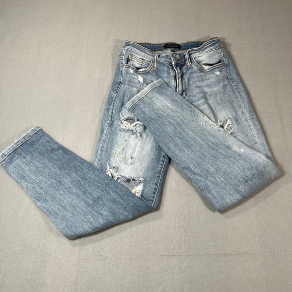 Judy Blue Boyfriend Fit Distressed Light Wash Paint Splatter Jeans Size 3/26 - Picture 11 of 12